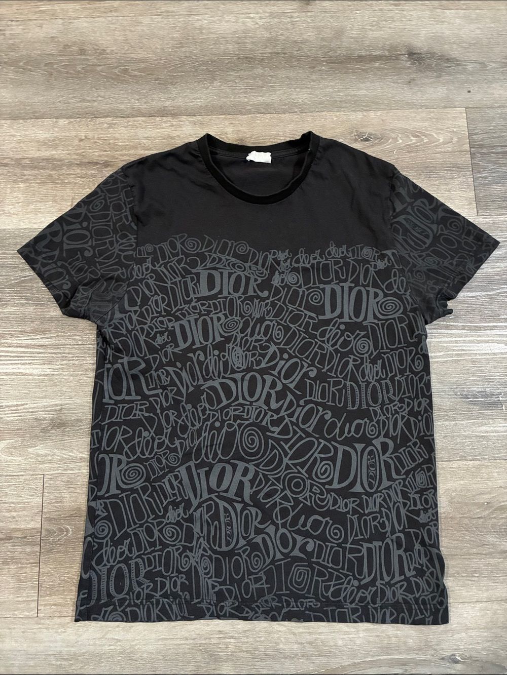 Dior men’s black gray logo crew neck short sleeve t shirt